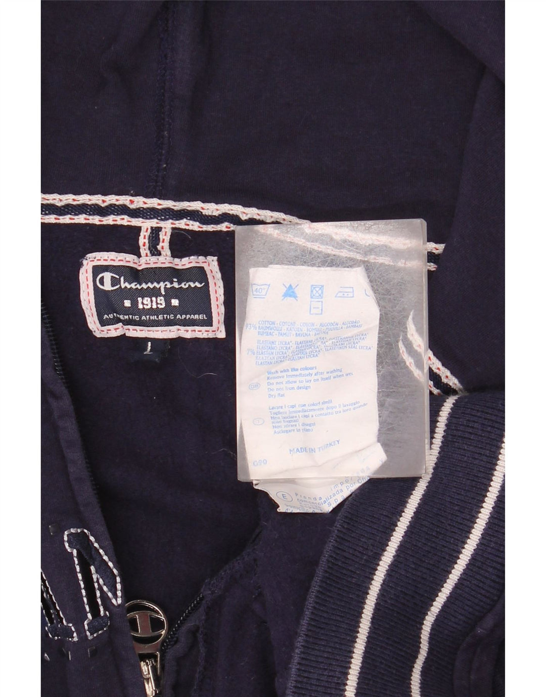 Suéter feminino com capuz e zíper gráfico CHAMPION Reino Unido 16 grande algodão azul marinho