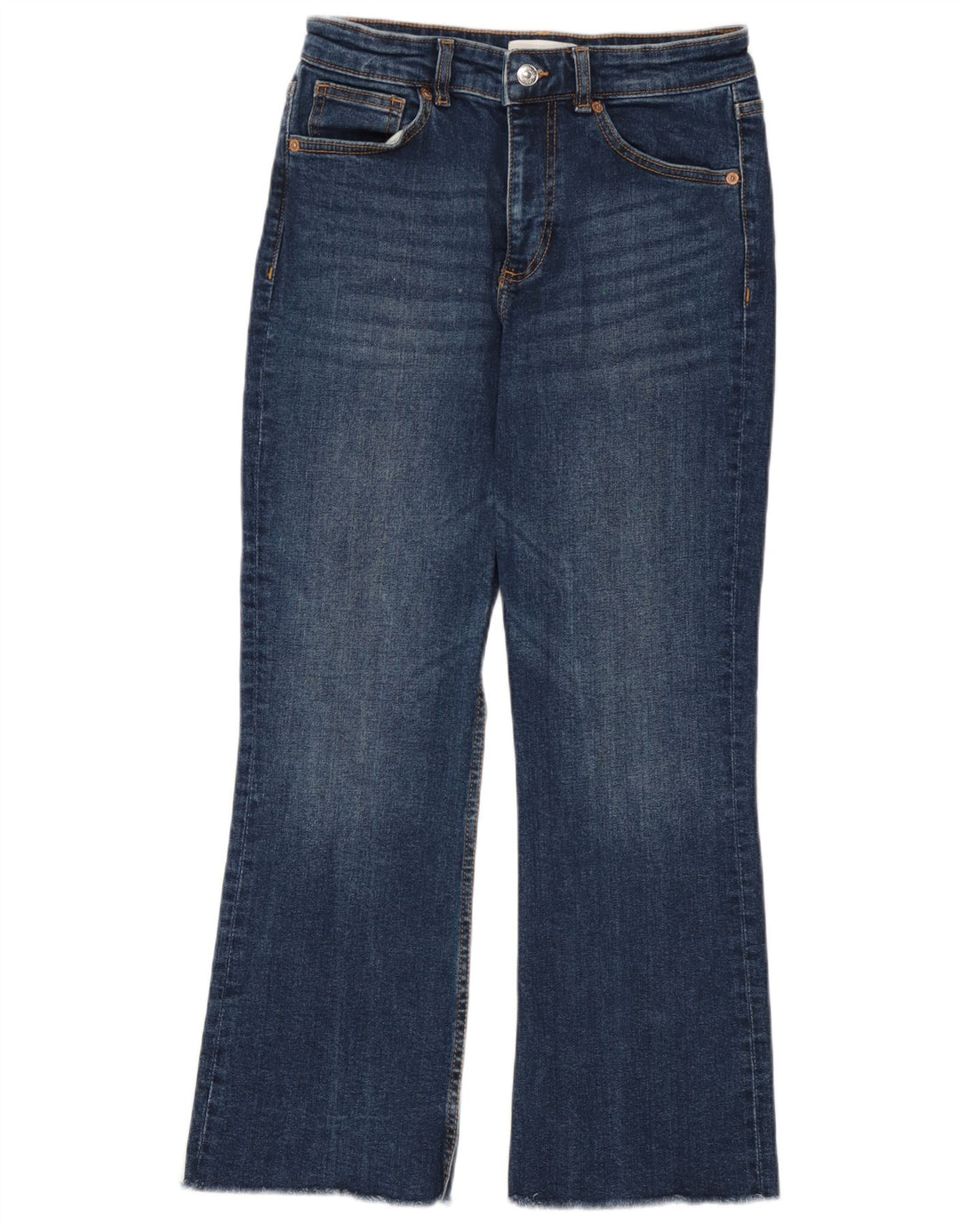 Zara Calça Jeans Feminina Crop Bootcut EU 38 Pequeno W28 L26 Azul Algodão