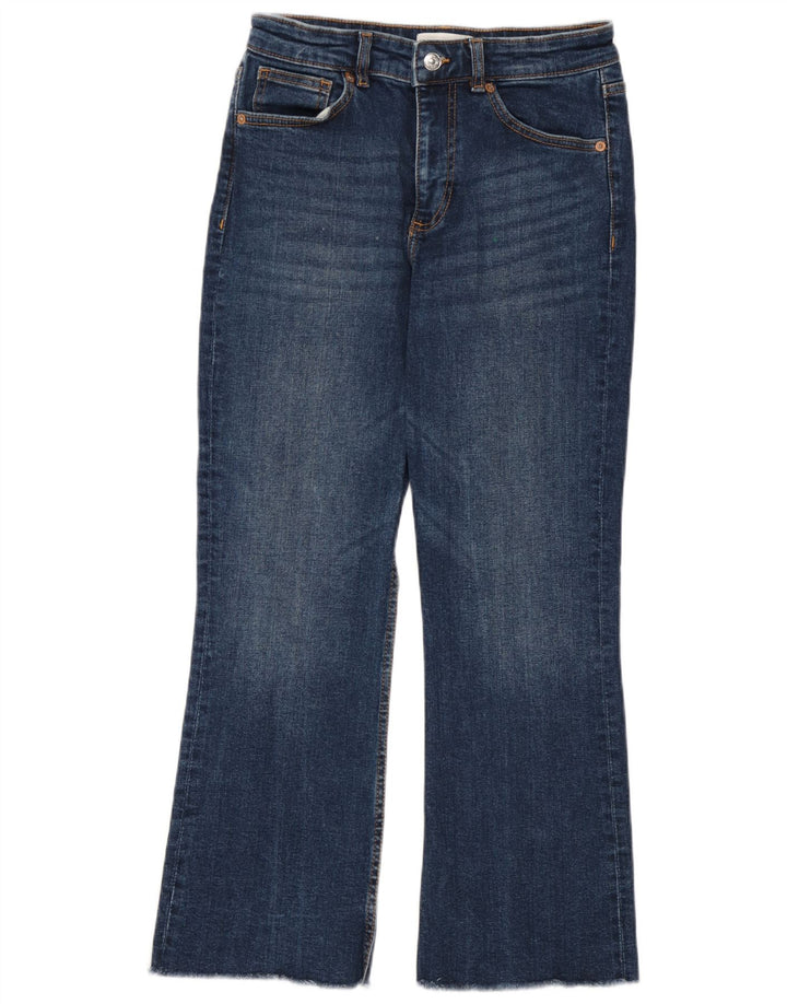 Zara Calça Jeans Feminina Crop Bootcut EU 38 Pequeno W28 L26 Azul Algodão