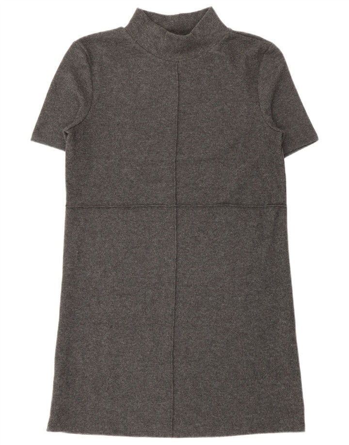 Vestido jumper feminino Zara de mangas curtas Reino Unido 10 pequeno poliéster cinza