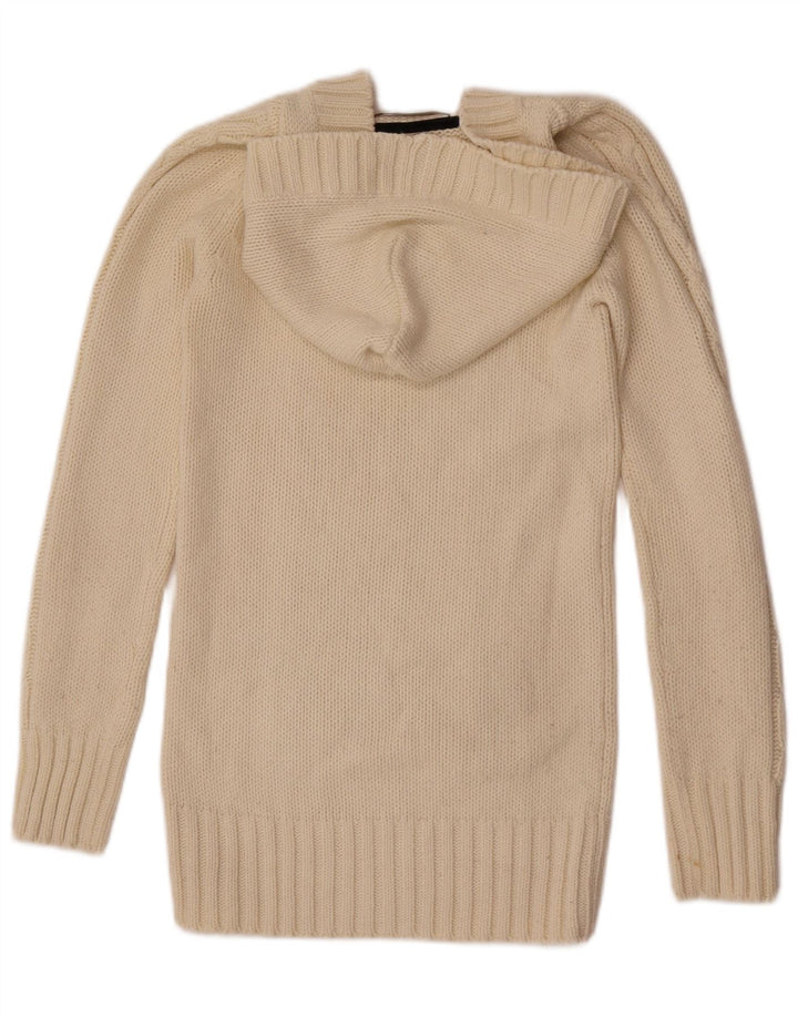Zara Suéter feminino com capuz e capuz UK 12 Médio Off White