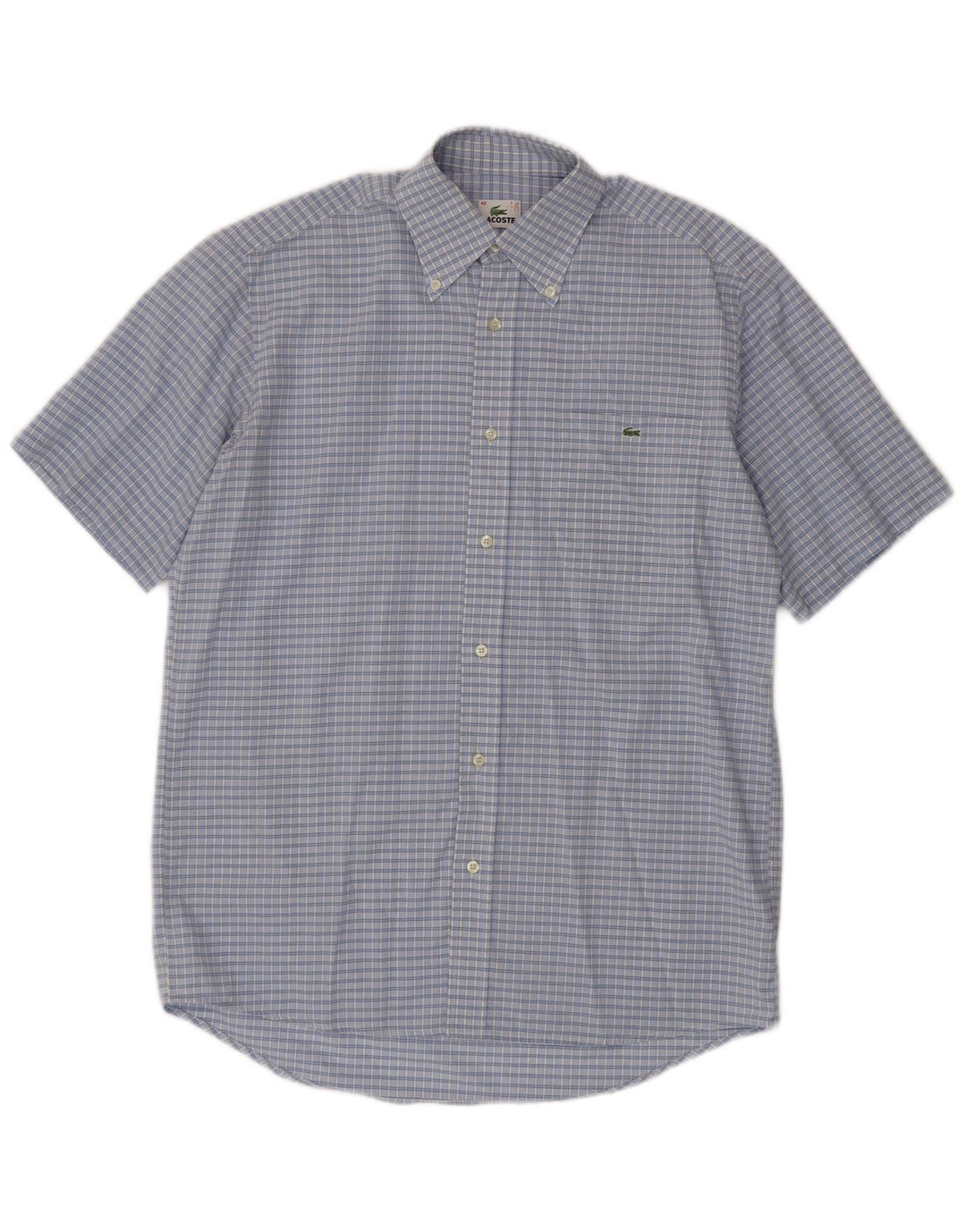 Lacoste camisa masculina de manga curta tamanho 40 algodão xadrez azul médio