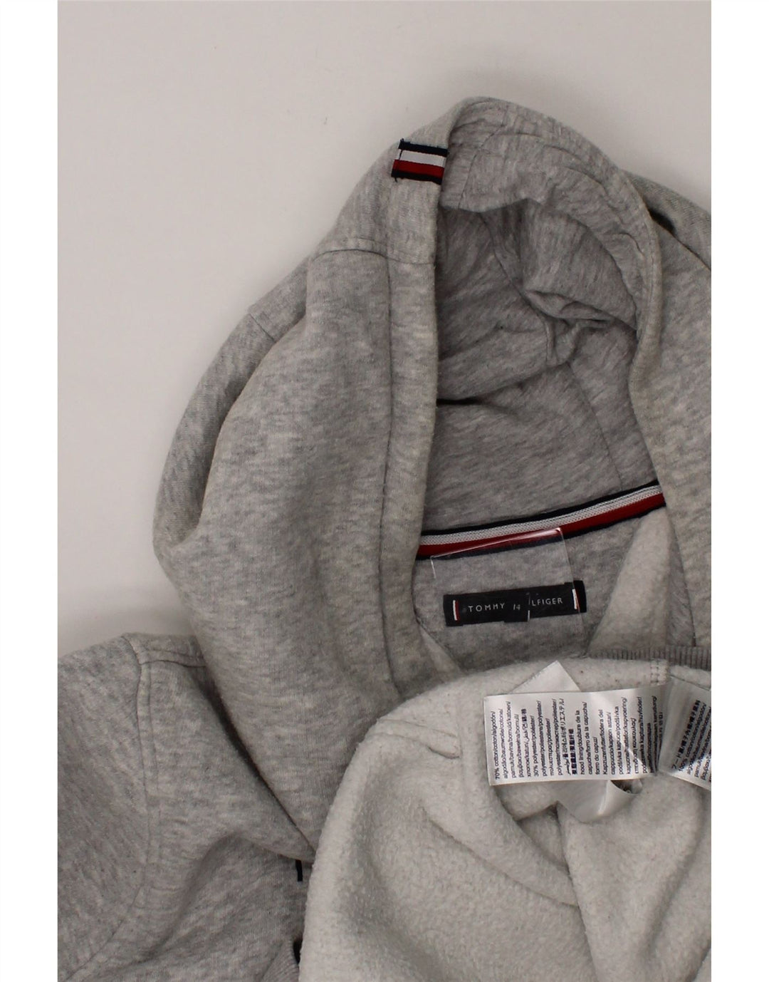 TOMMY HILFIGER Girls Graphic Hoodie Jumper 13-14 Years Grey Cotton Vintage Tommy Hilfiger and Second-Hand Tommy Hilfiger from Messina Hembry 