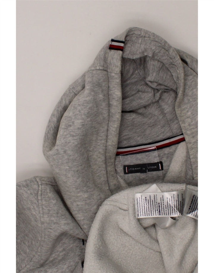 TOMMY HILFIGER Girls Graphic Hoodie Jumper 13-14 Years Grey Cotton Vintage Tommy Hilfiger and Second-Hand Tommy Hilfiger from Messina Hembry 