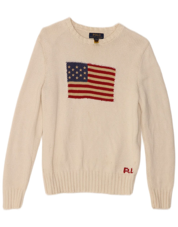 Polo Ralph Lauren Suéter feminino com gola canoa 14-15 anos grande branco