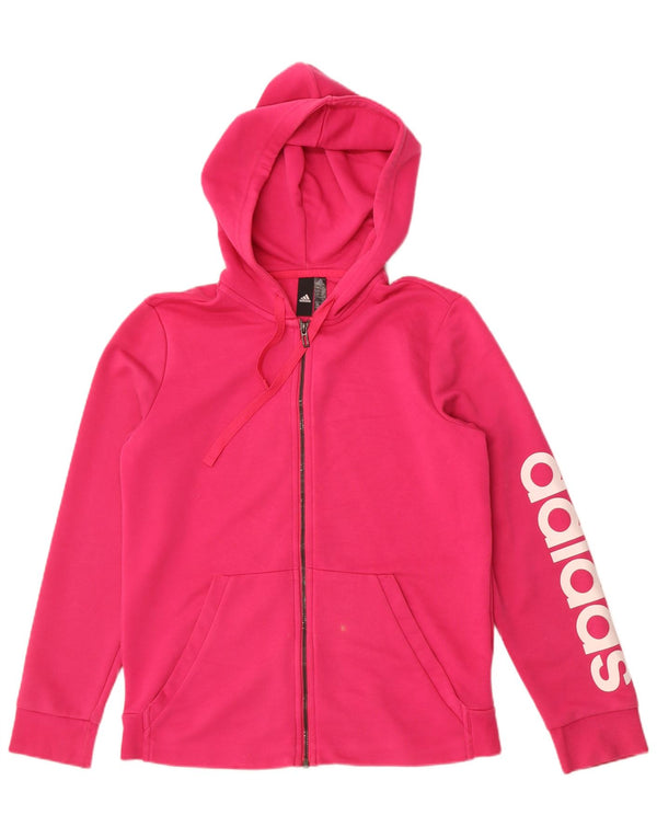 Suéter feminino Adidas com capuz e zíper gráfico UK 16/18 grande algodão rosa