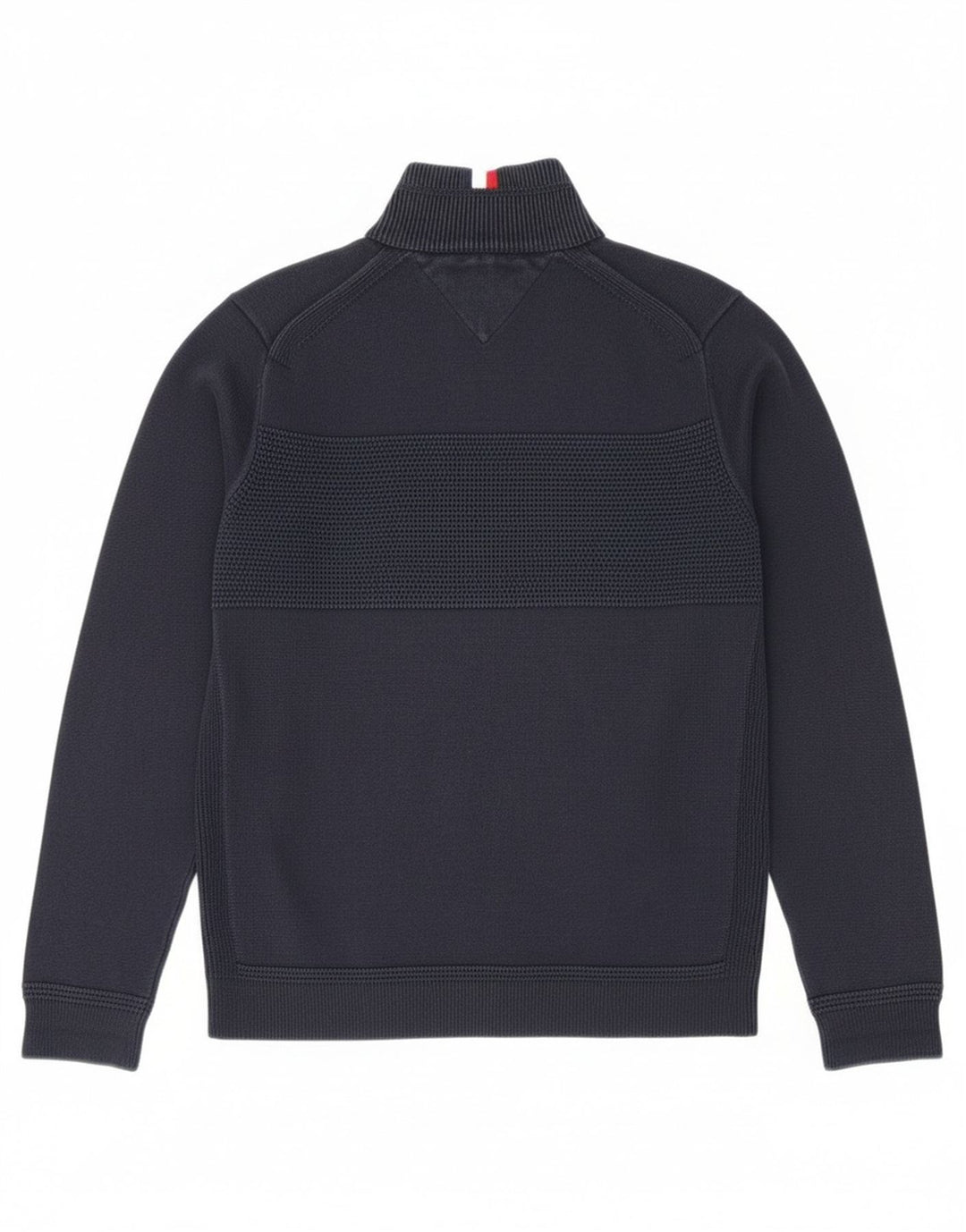 Suéter masculino Tommy Hilfiger com zíper e gola alta de algodão azul marinho médio