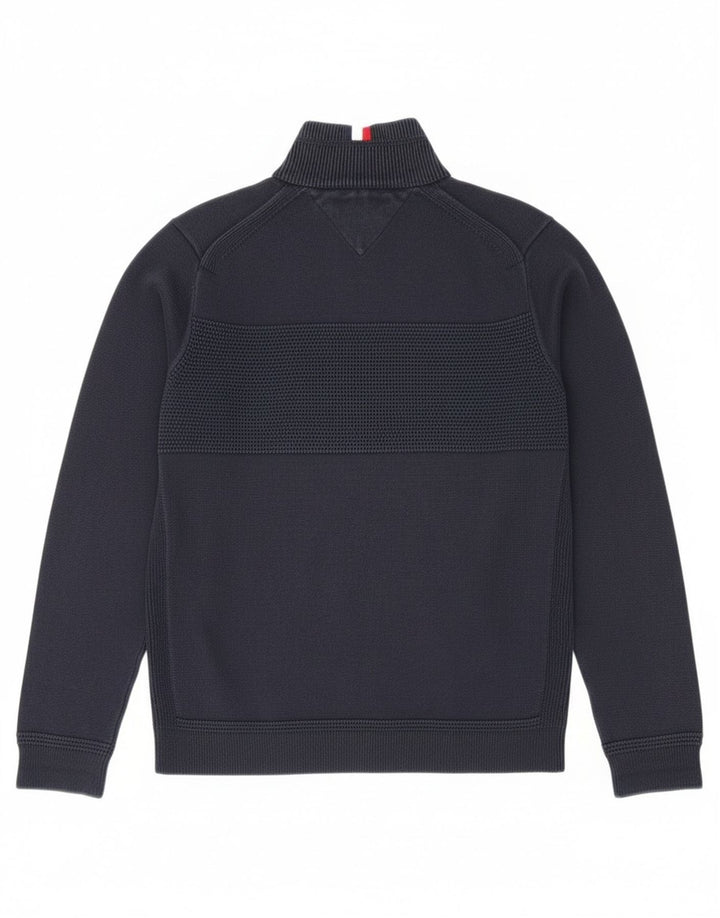 Suéter masculino Tommy Hilfiger com zíper e gola alta de algodão azul marinho médio