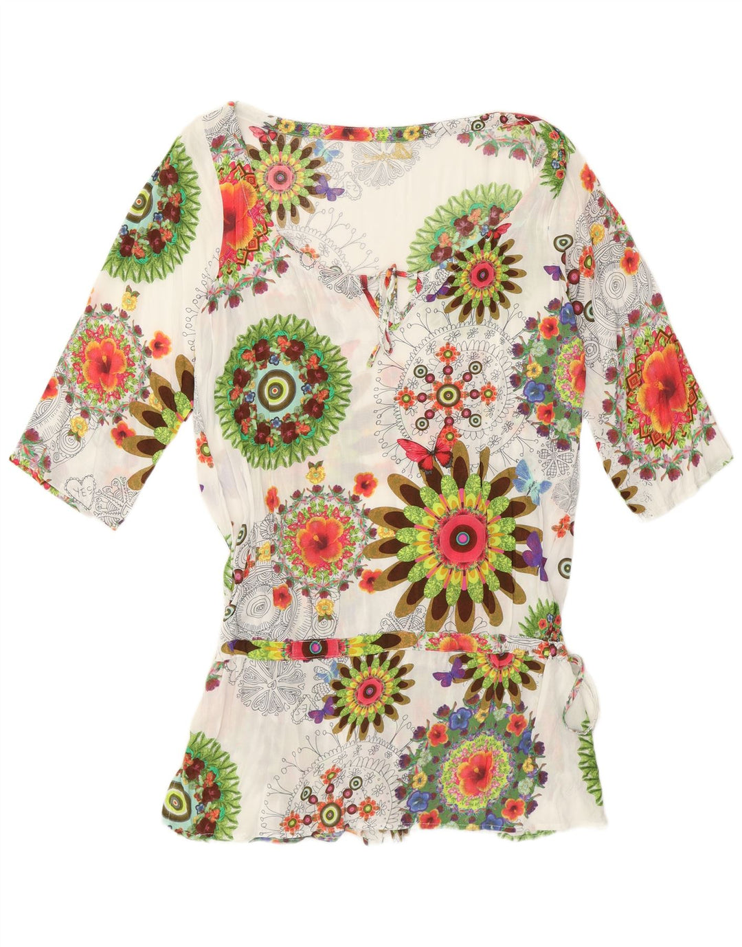 Túnica feminina Desigual manga 3/4 Reino Unido 12 médio branco floral