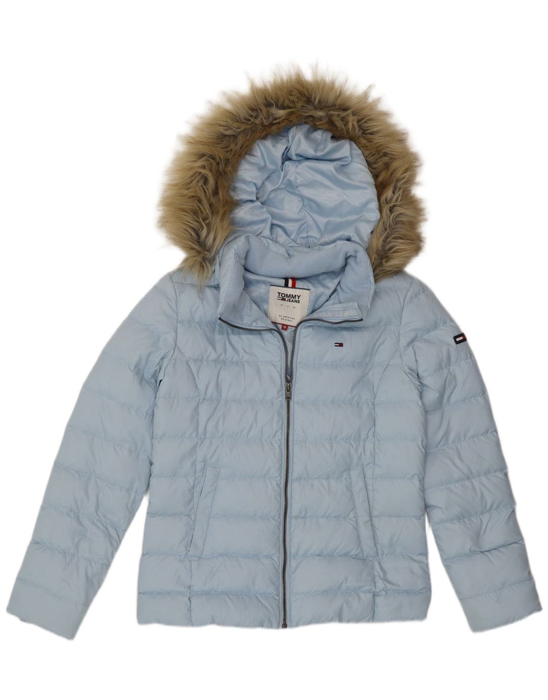 Jaqueta acolchoada com capuz feminina Tommy Hilfiger Reino Unido 14 poliéster azul médio