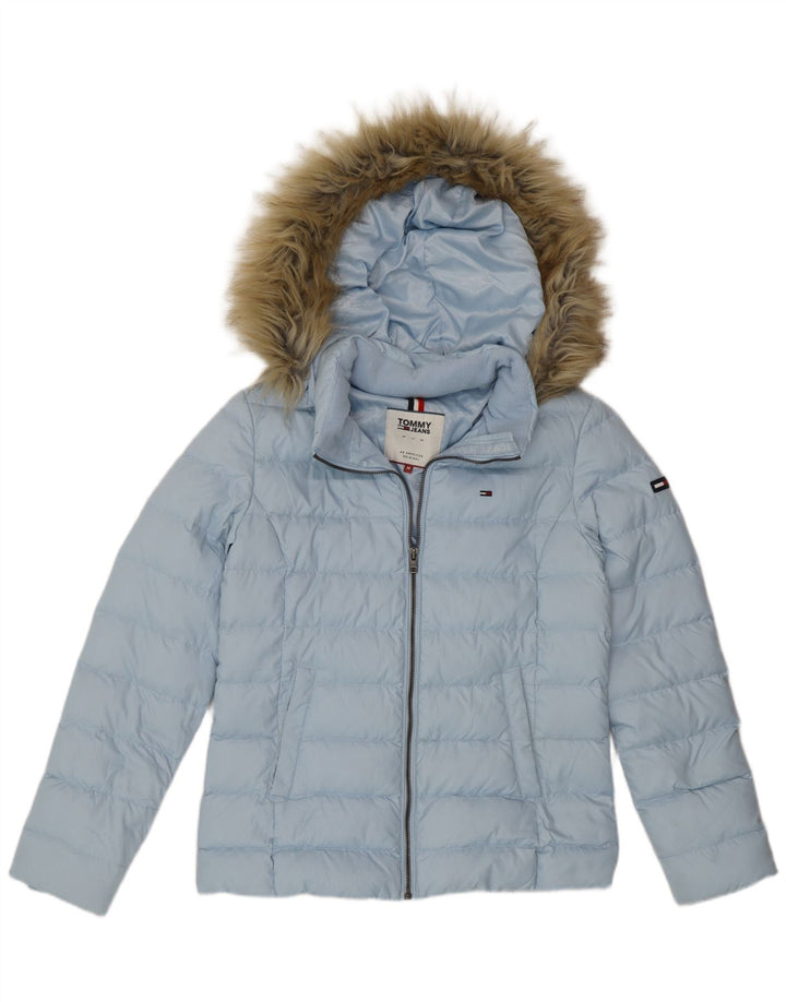 Jaqueta acolchoada com capuz feminina Tommy Hilfiger Reino Unido 14 poliéster azul médio