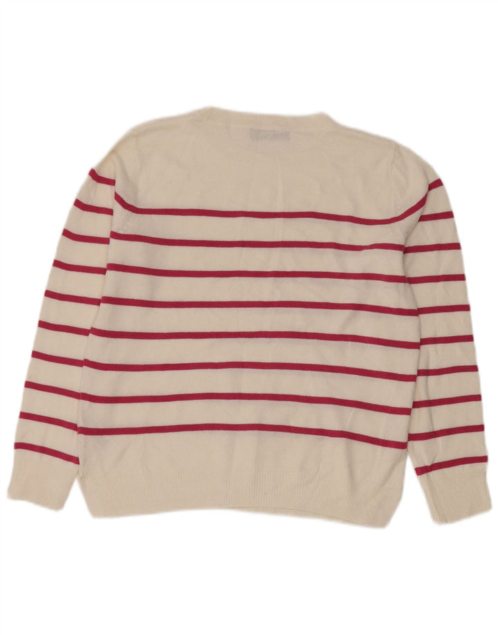 Suéter feminino Marks & Spencer com gola redonda, listrado branco pequeno, Reino Unido 10