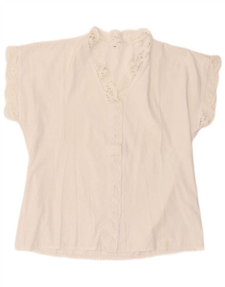 Blusa feminina vintage manga curta UE 38 médio branco
