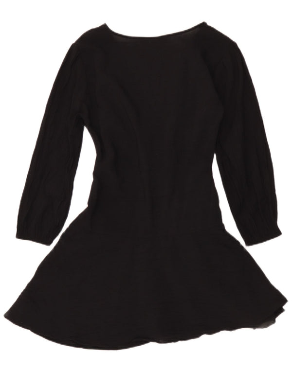 Vestido feminino Zara manga 3/4 linha A Reino Unido 6 XS preto viscose