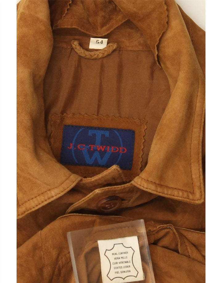 Sobretudo masculino de camurça J. C. Twidd IT 54 2XL couro bege