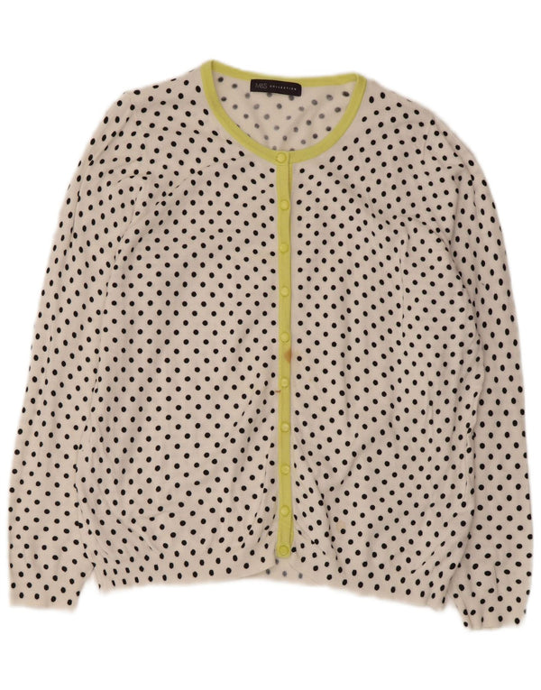 Suéter cardigã feminino Marks & Spencer UK 20 2XL branco bolinhas viscose