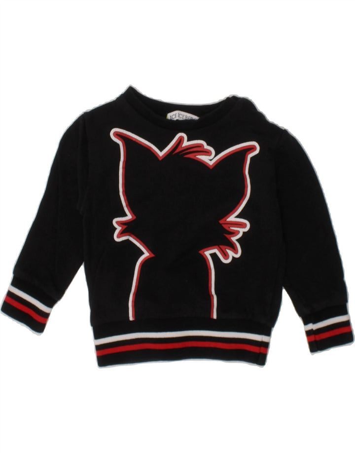 ICEBERG Baby Girls Graphic Sweatshirt Jumper 9-12 Months Black Striped Vintage Iceberg and Second-Hand Iceberg from Messina Hembry 