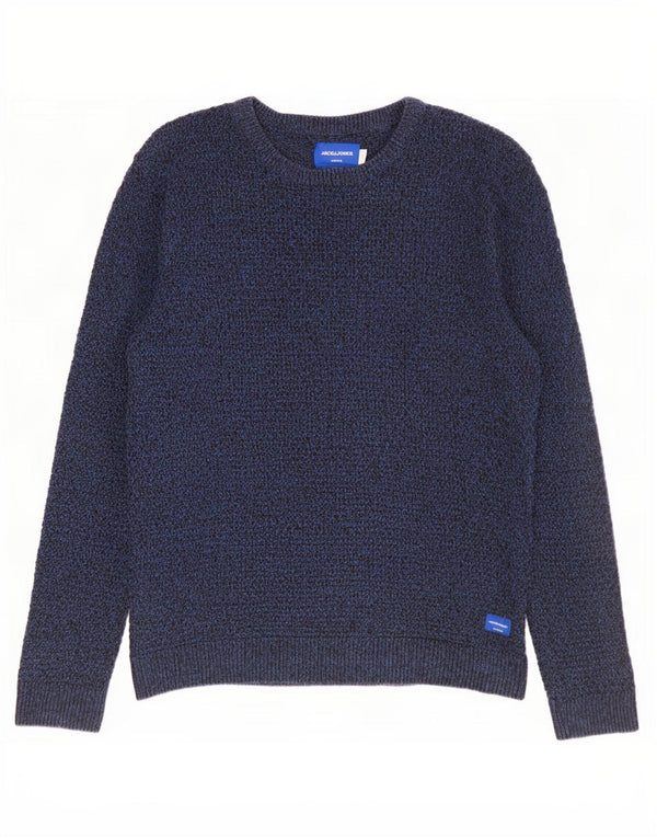 Suéter masculino Jack & Jones com gola canoa grande algodão manchado azul marinho