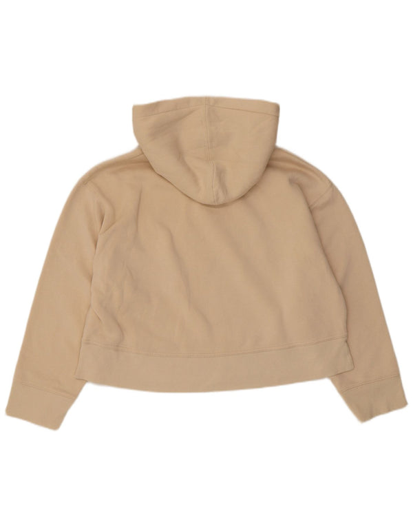Zara Womens Crop Hoodie Jumper Reino Unido 16 Grande Algodão Bege