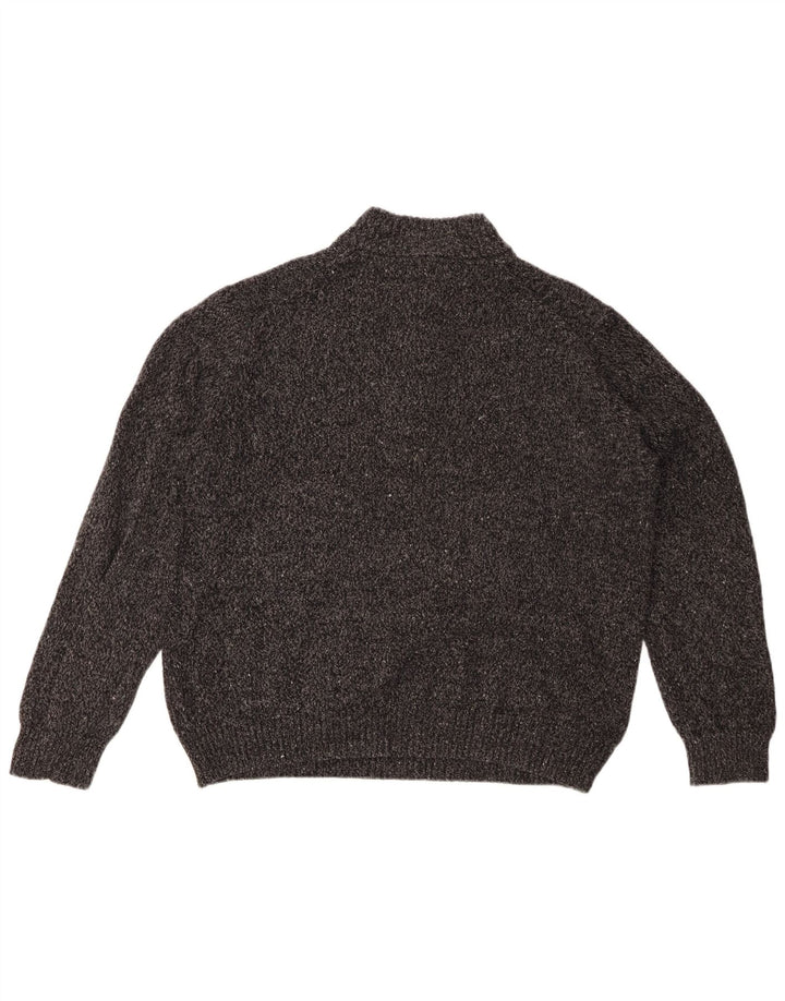 Suéter feminino Izod com gola redonda e botão UK 20 2XL acrílico manchado cinza