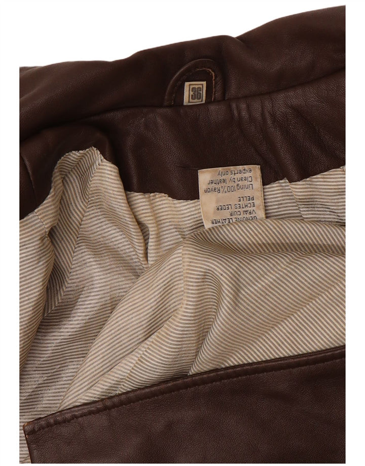 Casaco de couro superdimensionado feminino vintage UE 36 couro marrom pequeno