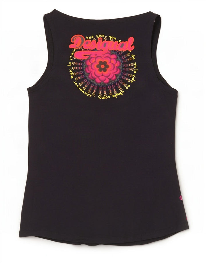 Top de colete gráfico feminino Desigual UK 14 grande preto