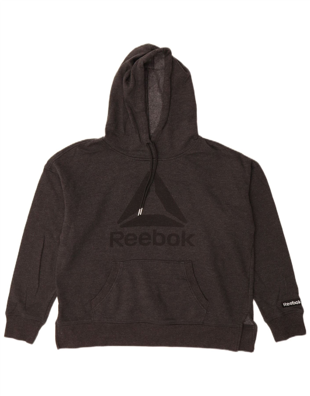 Reebok feminino oversized gráfico moletom com capuz UK 14 algodão cinza médio