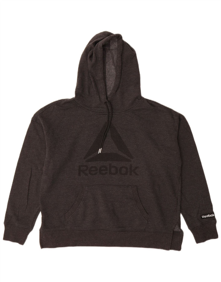 Reebok feminino oversized gráfico moletom com capuz UK 14 algodão cinza médio
