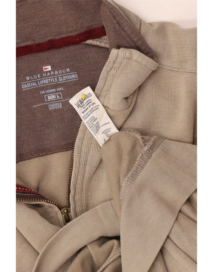 Suéter masculino Marks & Spencer Blue Harbor com zíper e gola grande bege