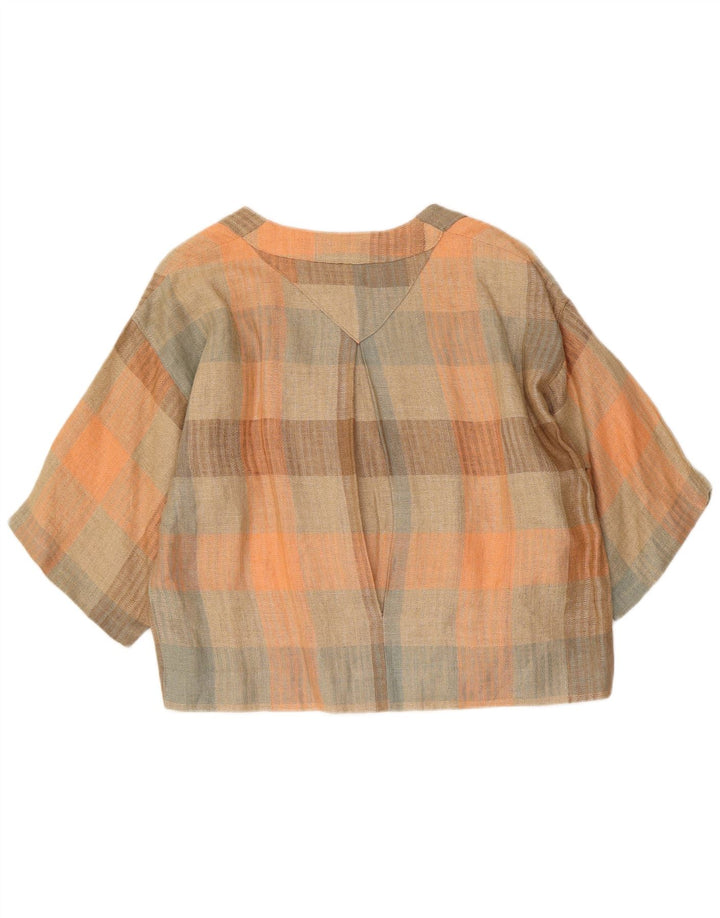 Blusa feminina vintage cropped UK 16 grande xadrez multicolorida