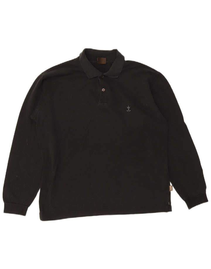 Camisa polo masculina Rifle de manga comprida de algodão preto médio