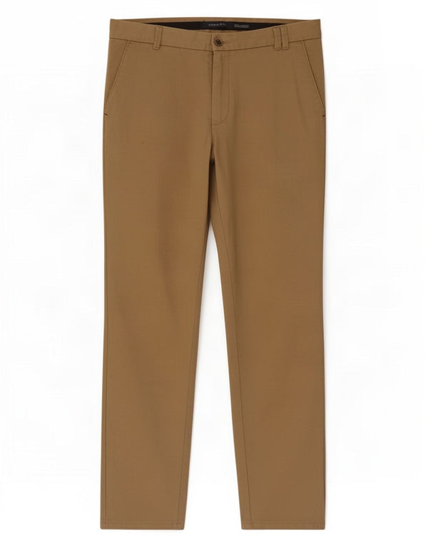 Zara Calça Chino Masculina Reta EU 44 Grande W34 L30 Algodão Bege