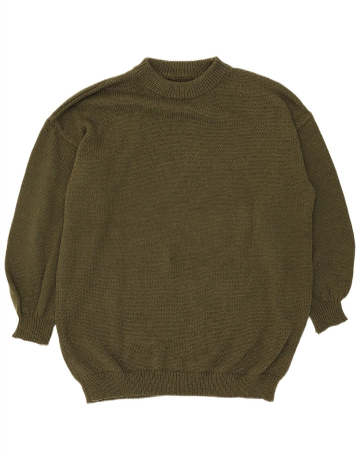 Suéter masculino vintage com gola redonda, grande poliéster cáqui