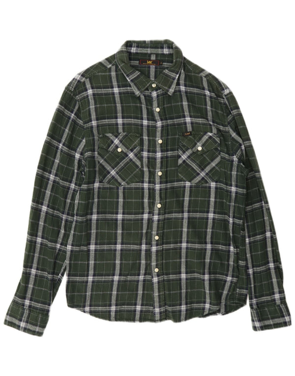 Camisa masculina de flanela Lee algodão xadrez verde médio
