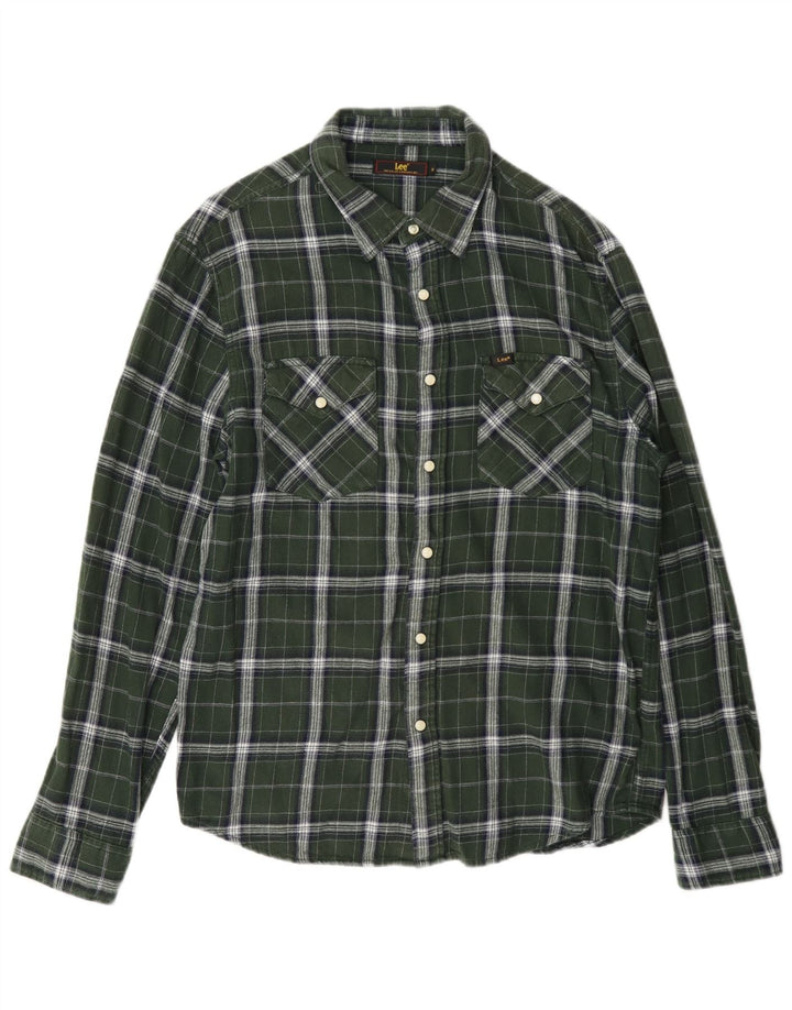 Camisa masculina de flanela Lee algodão xadrez verde médio