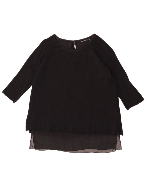 Zara blusa feminina manga 3/4 top UK 14 grande viscose preta