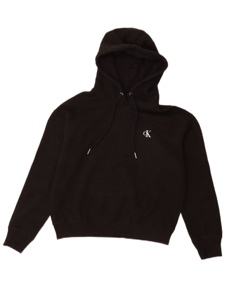 CALVIN KLEIN JEANS moletom com capuz feminino UK 14 algodão preto médio