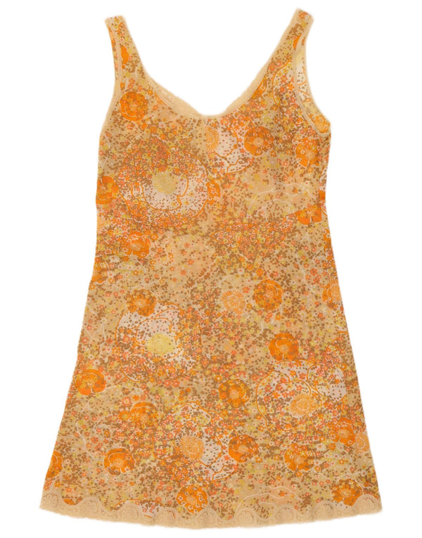 Vestido feminino vintage UK 12 floral laranja médio
