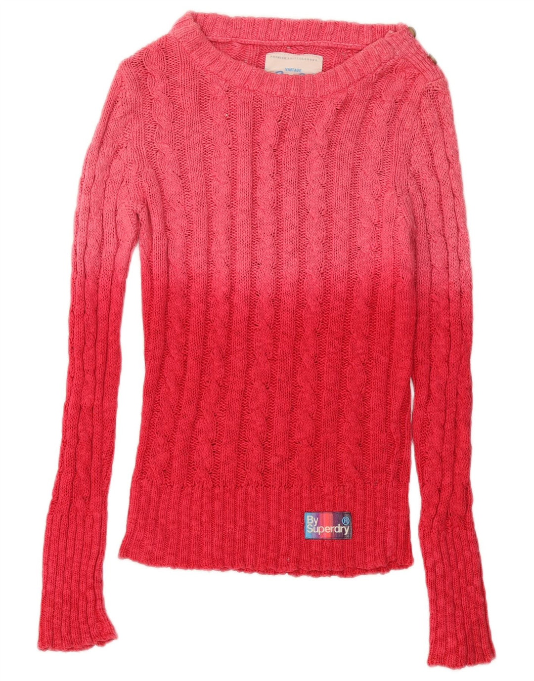 Suéter feminino Superdry com gola redonda UK 6 XS rosa algodão colorblock