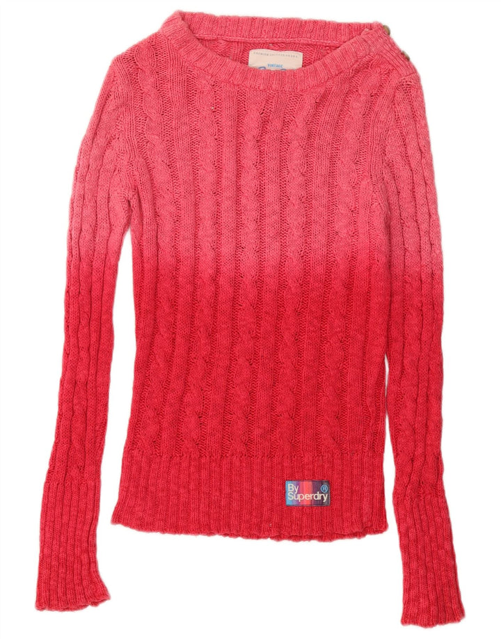 Suéter feminino Superdry com gola redonda UK 6 XS rosa algodão colorblock