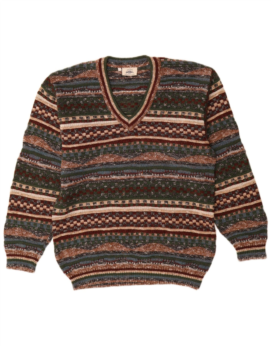 Suéter masculino GARDEUR com decote em V médio multicolorido geométrico