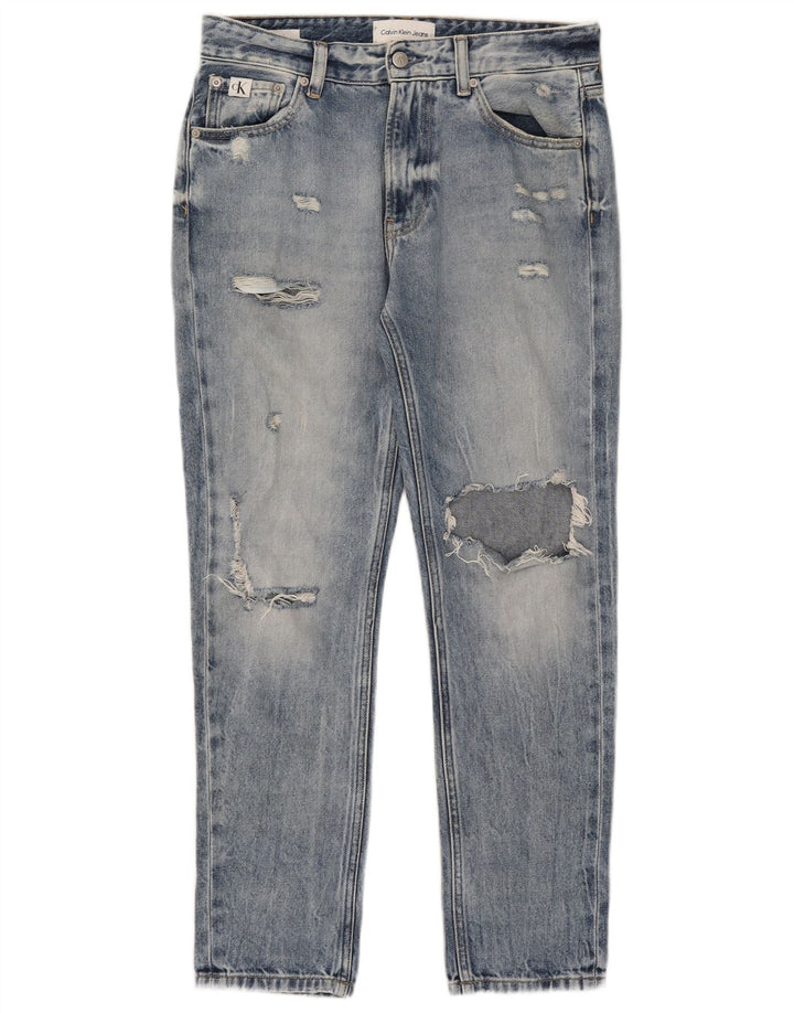Calça jeans feminina CALVIN KLEIN desgastada W28 L28 algodão azul