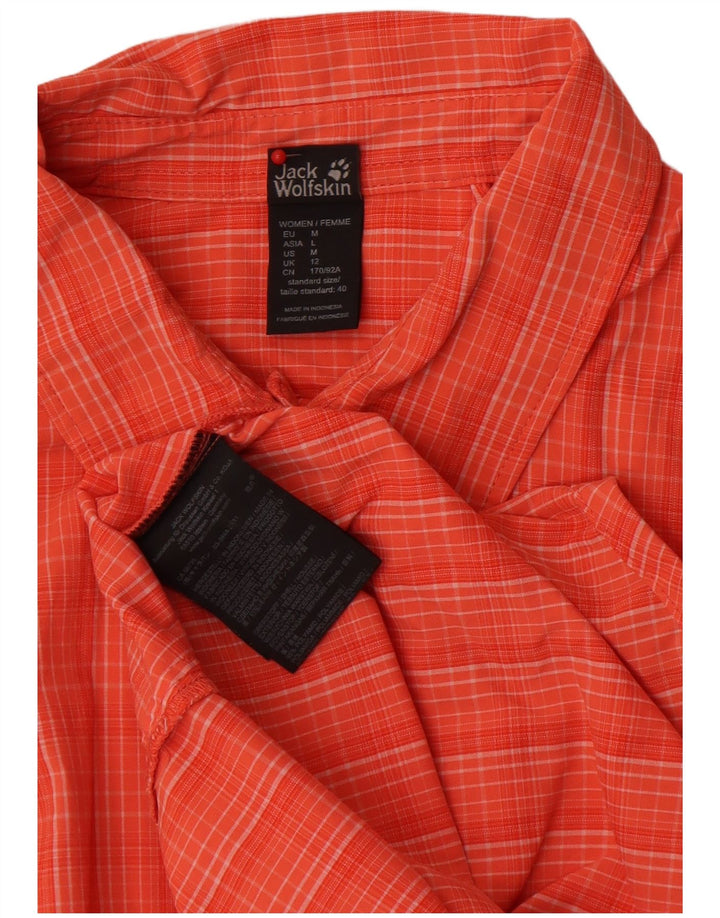 Camisa feminina de manga curta Jack Wolfskin Reino Unido 12 médio laranja xadrez poliamida