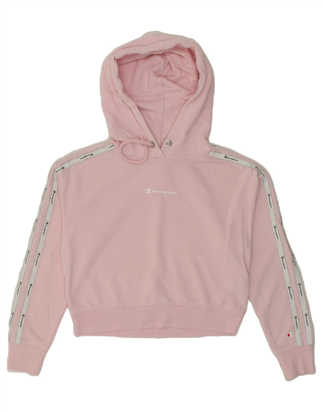 CHAMPION Womens Oversized Crop Graphic Hoodie Jumper UK 6 XS Pink Vintage Champion and Second-Hand Champion from Messina Hembry 
