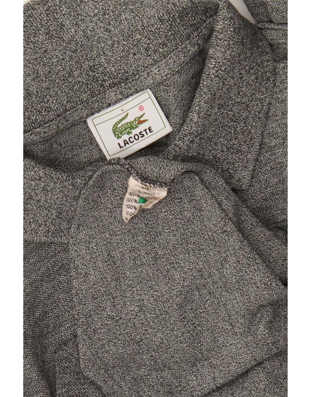 Camisa polo masculina de manga comprida Lacoste tamanho 4 algodão manchado cinza médio