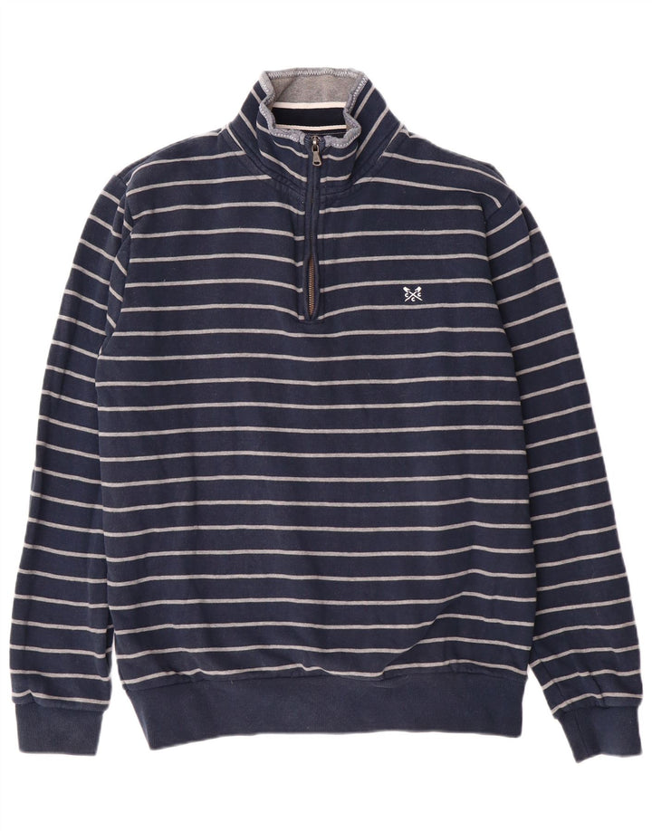 Crew Clothing Mens Moletom Jumper Pequeno Algodão Listrado Azul Marinho