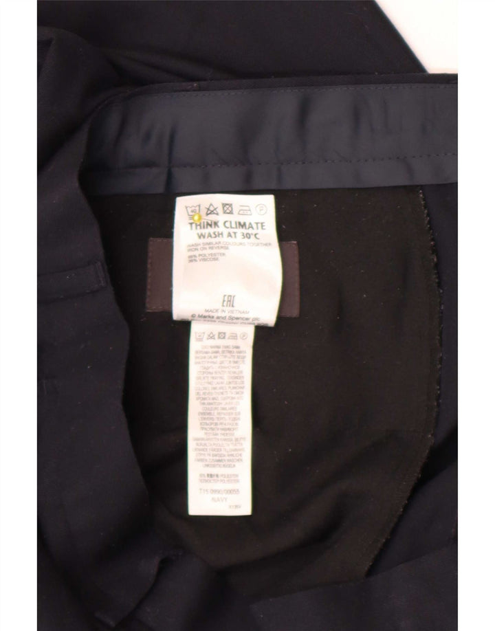 Calça masculina de ajuste regular Marks & Spencer W42 L31 azul marinho poliéster