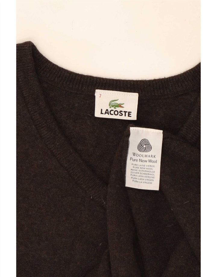 Suéter masculino Lacoste com decote em V tamanho 7 2XL lã marrom