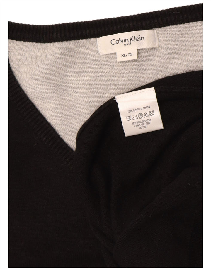 CALVIN KLEIN Suéter masculino de golfe com decote em V XL algodão preto