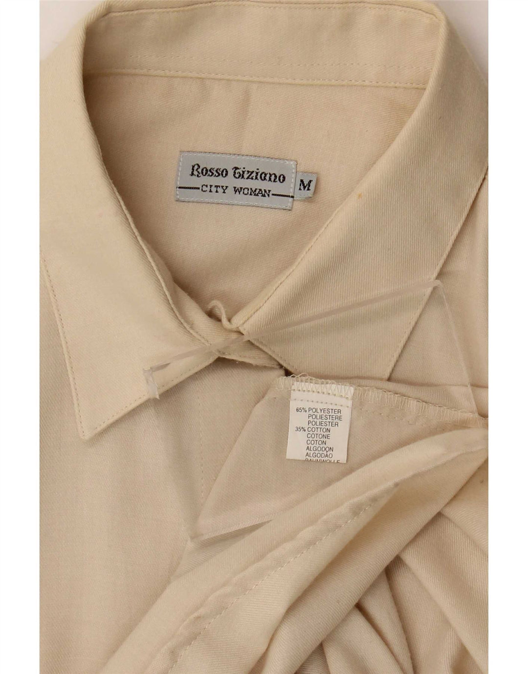 Camisa feminina vintage UK 14 poliéster branco médio